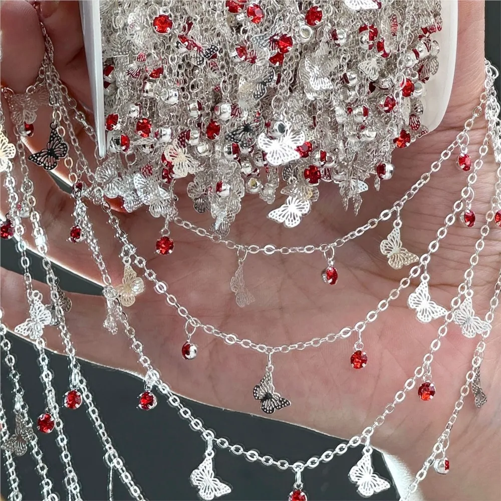 1Meter Gunblack Cut-out Butterfly Red Rhinestone Chains For DIY Women Necklace Bracelet Costume Jewelry Making Accessories
