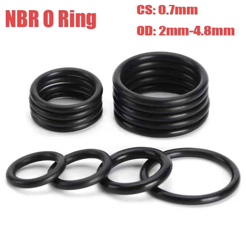 50Pcs NBR O Ring CS 0.7mm OD 2-4.8mm Sealing Washer Nitrile Rubber O-ring Plumbing Gaskets Oil Resistant High Temperature Oring