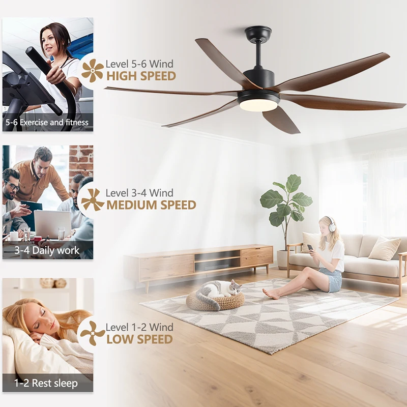 54/66inch 6 Blades DC Motor Ceiling Fan with LED Light – Create a Refreshing Room Environment  Household fan Living room