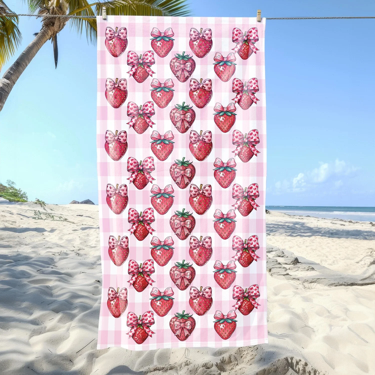 

Клубничное пляжное полотенце, милое летнее полотенце в клетку для пикника, мягкое полотенце без песка для пляжа у бассейна, легкое полотенце