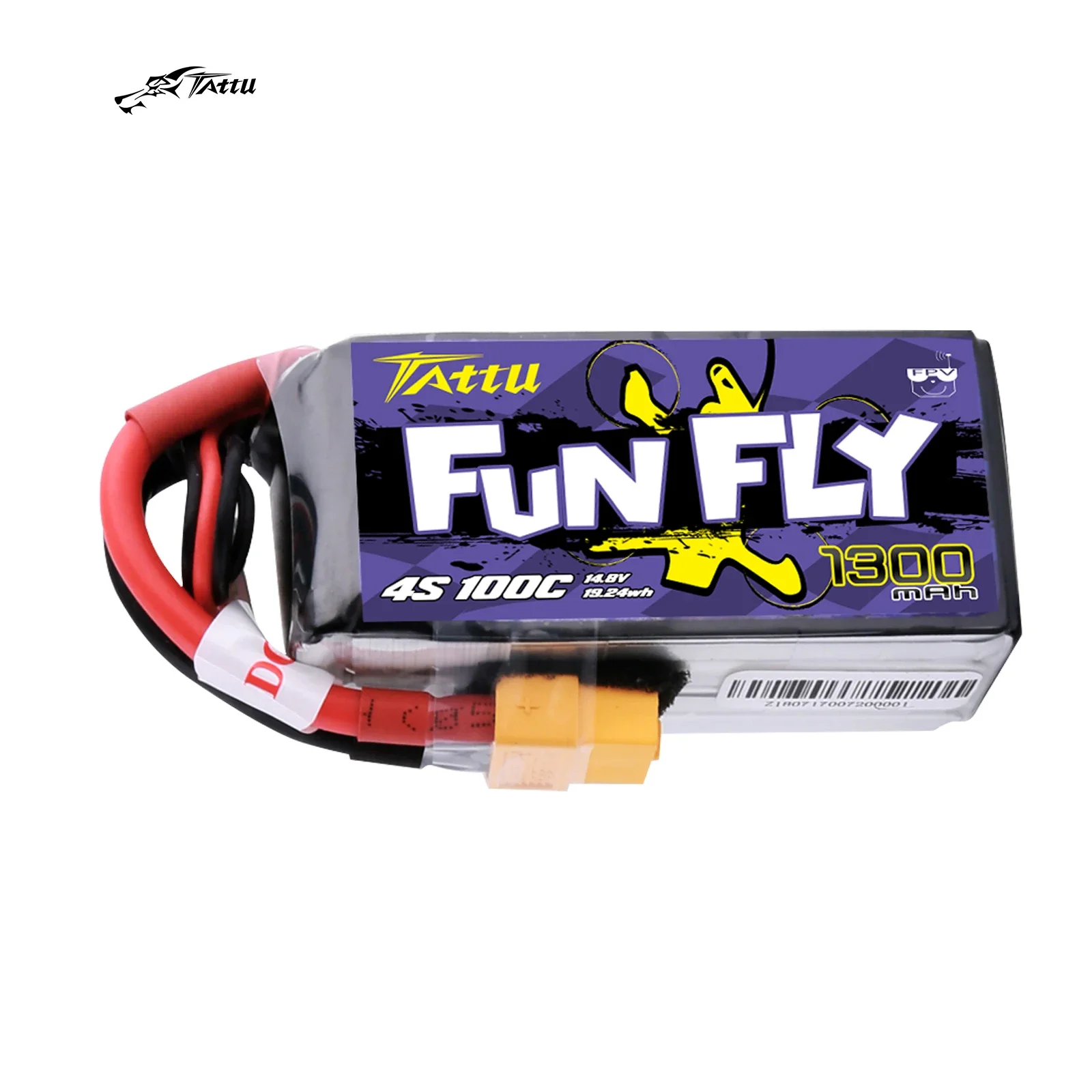 

Tattu FunFly 100C 1300mAh 14.8V Lipo Battery 4S Battery XT60 Plug for UAV Types FPV Frame Practice 250 230 210 180 Size Racing