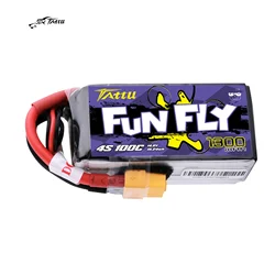 Tattu FunFly 100C 1300mAh 14.8V Lipo Battery 4S Battery XT60 Plug for UAV Types FPV Frame Practice 250 230 210 180 Size Racing