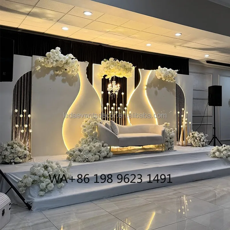 Large Wedding Hall Stage Arch Set Acrylic PVC LED Light Wave Backdrop Panel Wedding Event Party Decoration