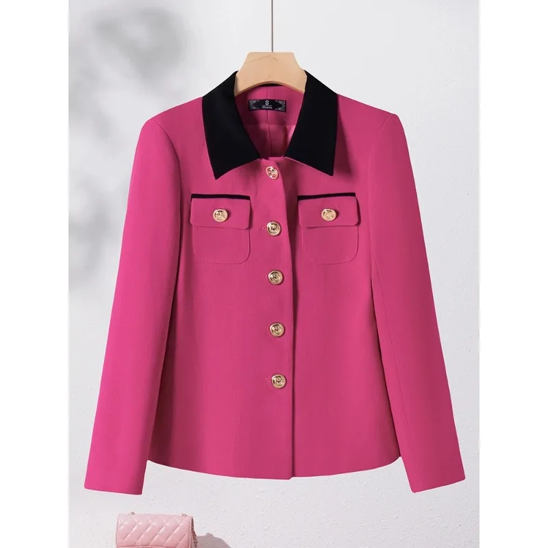 Hot Pink Women Suit Blazer Office Ladies Jacket Apricot Khaki Female Long Sleeve Single Breasted Casual Spring Coat