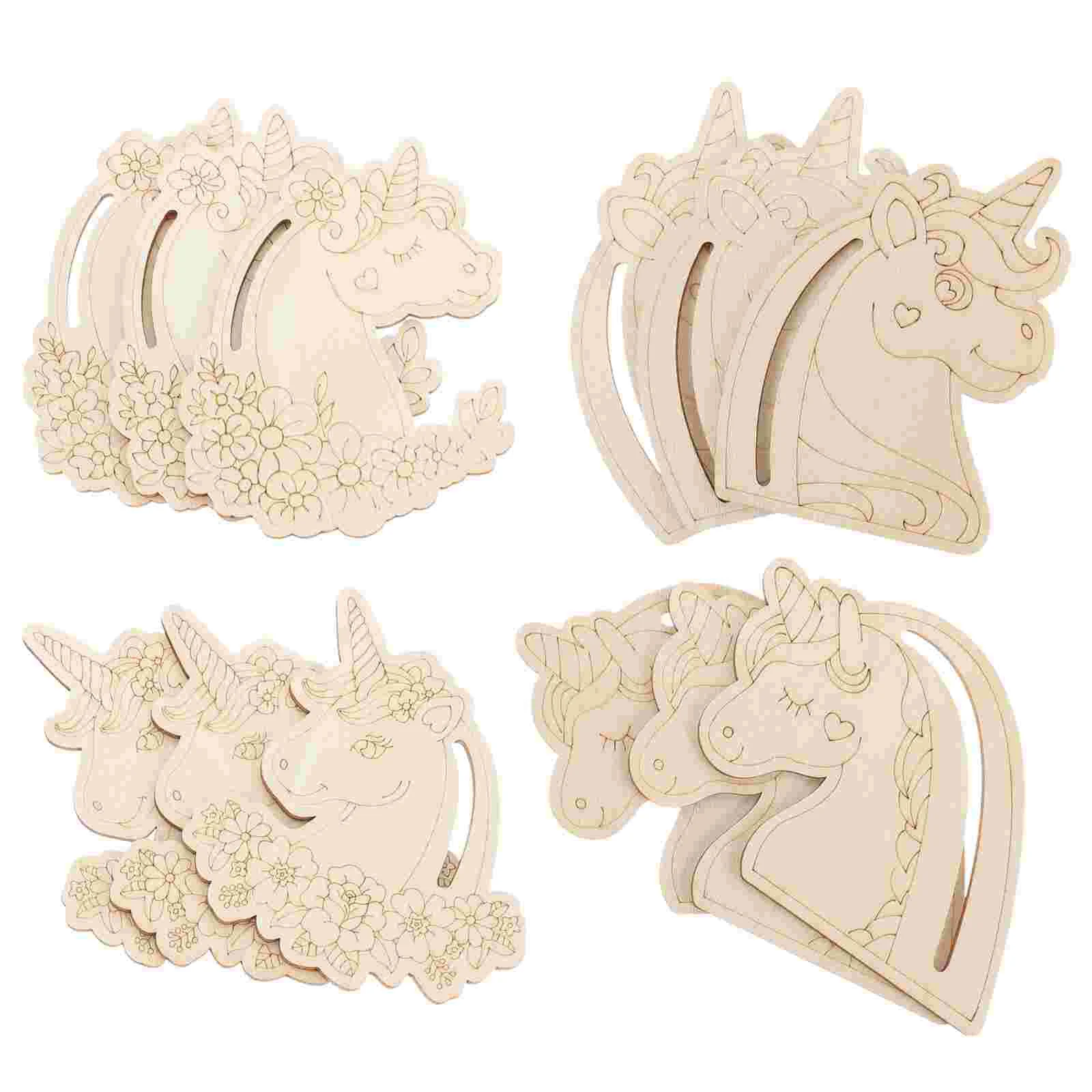 12 Pcs Unicorn Chips Wooden Slices Graffiti Planks Painted Tags Craft Unfinished 3mm Poplar Board Cutouts Shaped