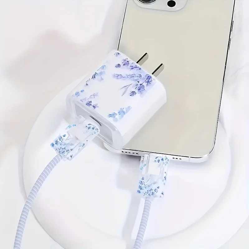 5-Pack Flower Charger Cable Protector Sleeve with Wind Bell for iPhone - Charging Cord Wrap Accessory for Preventing Breakage