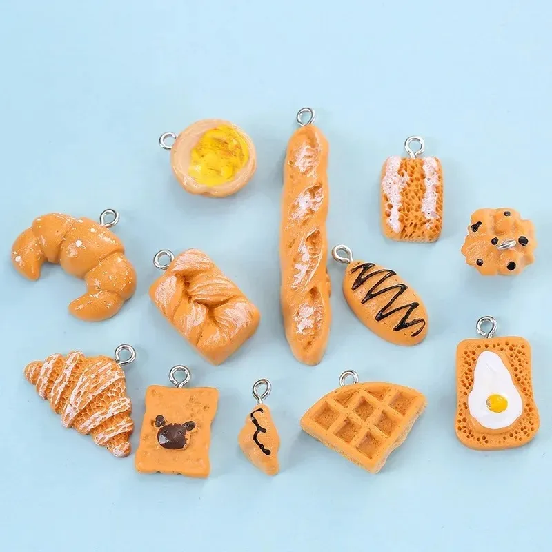 10Pcs Kawaii Simulated Food Resin Charms Mini Bread Cake Cookie Pendants DIY Craft Accessories For Bracelet Keychain Jewelry