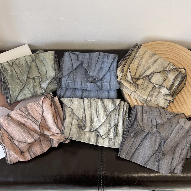 

Summer Anti-Uv Sweat Absorbing Long Narrow Dyed Stripe Women's Scarf Neck Protection Small Bandana Versatile Cotton Silk Scarf