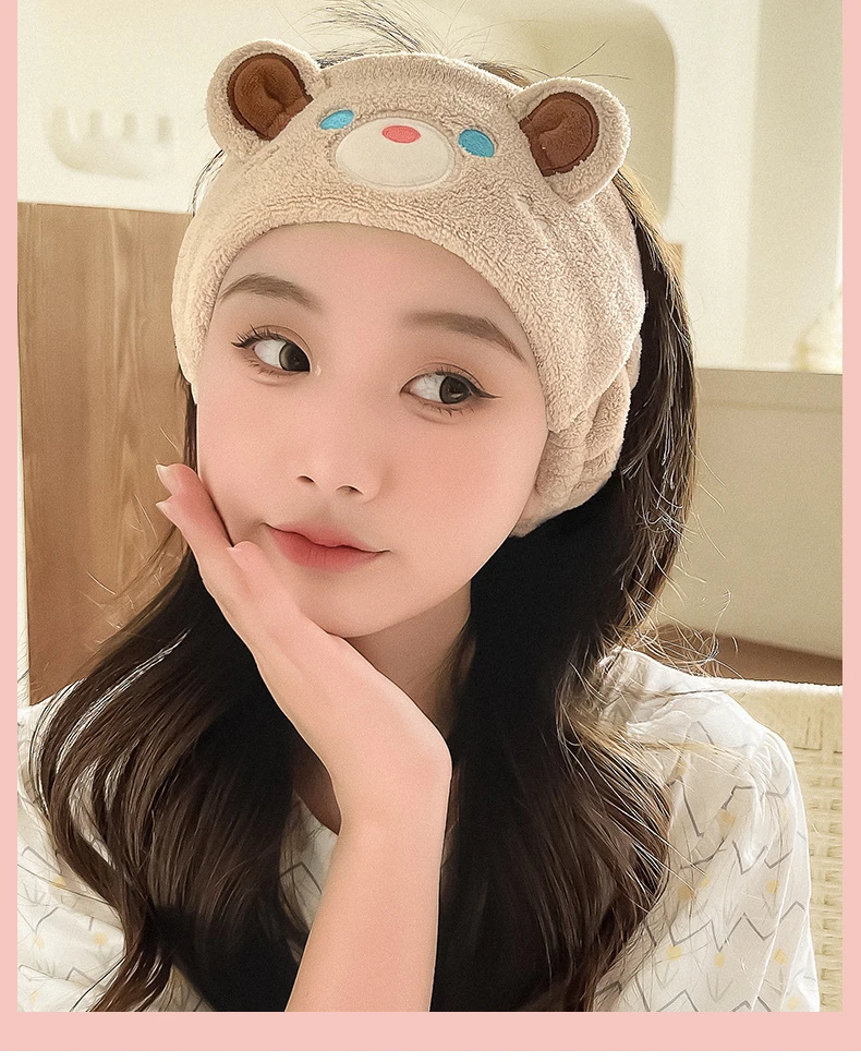Bear Coral Fleece Facial Spa Stirnband, bequemes und stilvolles Hautpflege-Stirnband zum Waschen von Gesicht und Make-up – Detail 8