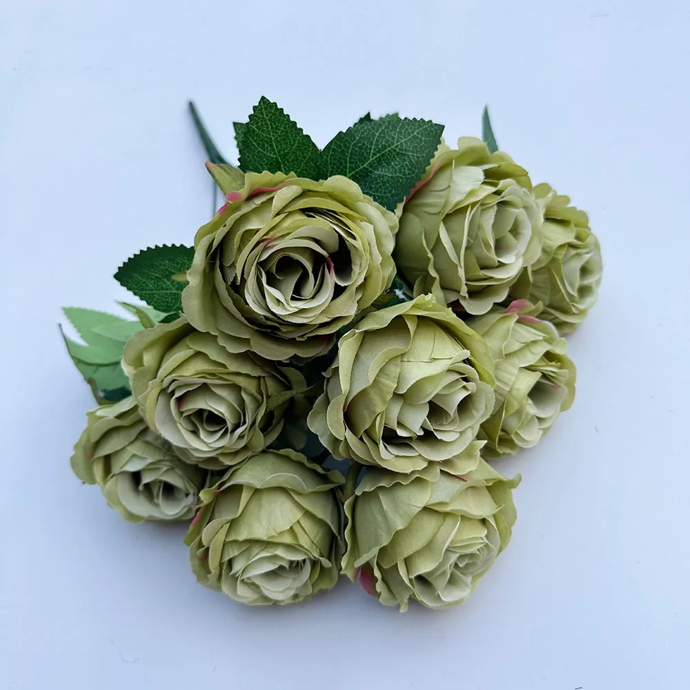 Künstliche Rosenblüten mit 9 Köpfen – romantisches Valentinstagsgeschenk, künstliche Blüten für Heimdekoration und Tischdekoration für Hochzeiten – Detail 9