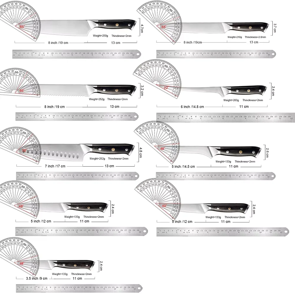XITUO Premium Kitchen Knives 1-9PCS 5CR15 Stainless Steel Japanese Knife Set Including Santoku, Cleaver, Utility & Boning Knives