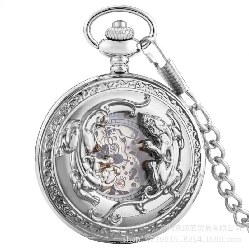 New Foreign Trade Hot Sale Retro Hollow-out Three-Dimensional Pocket Watch Roman Face Manual Manipulator Pocket Watch O