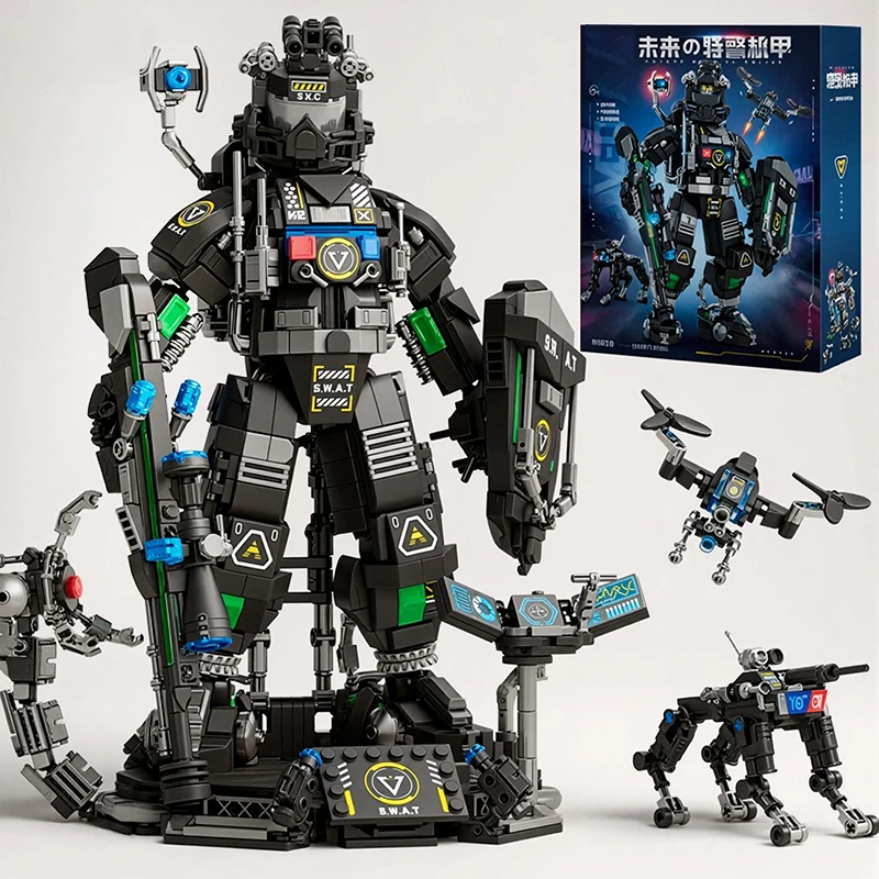 Giant 2in1 Transformable Robot Building Blocks SWAT Mecha Robotic Dog Building Blocks DIY Assembly Toy Christmas Holiday Gift