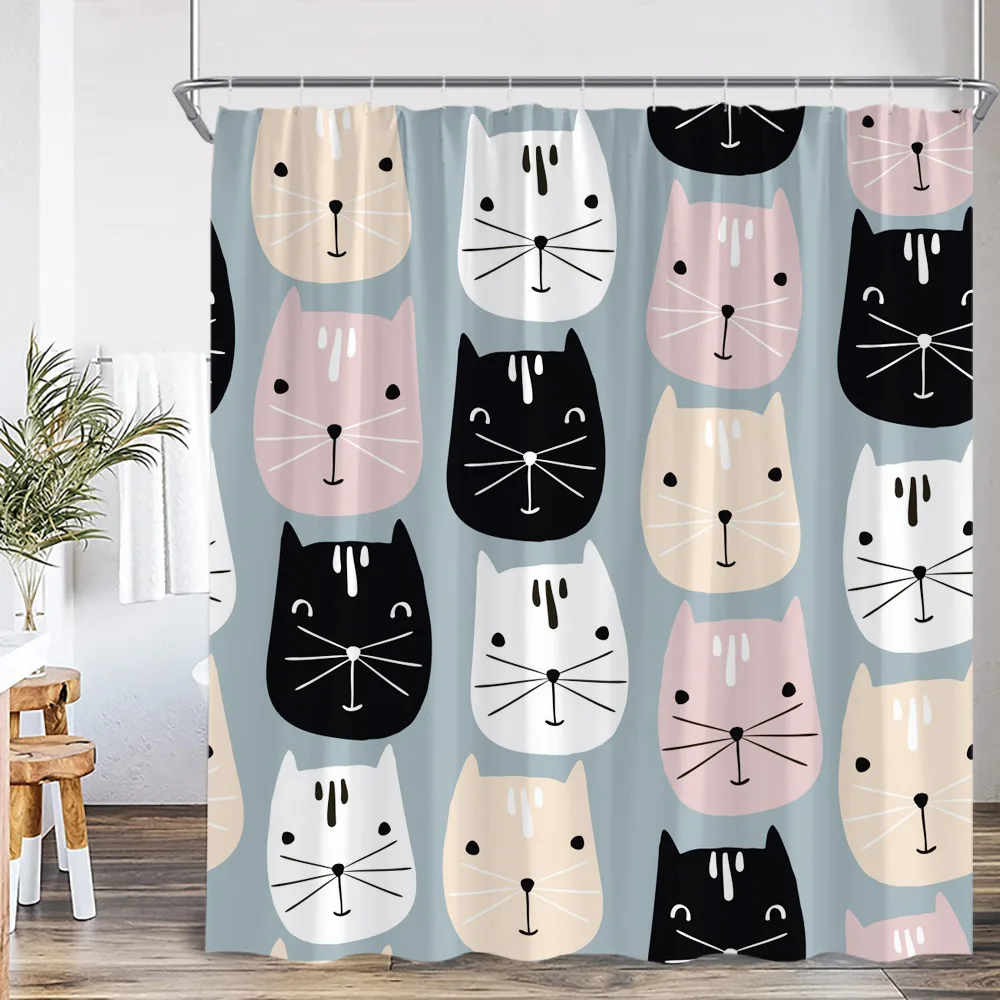 Cartoon Pattern Shower Curtains Cute Animals Sheep Dinosaur Dog Hearts Pattern Bath Decor Cartoon Kids Children Bathroom Curtain