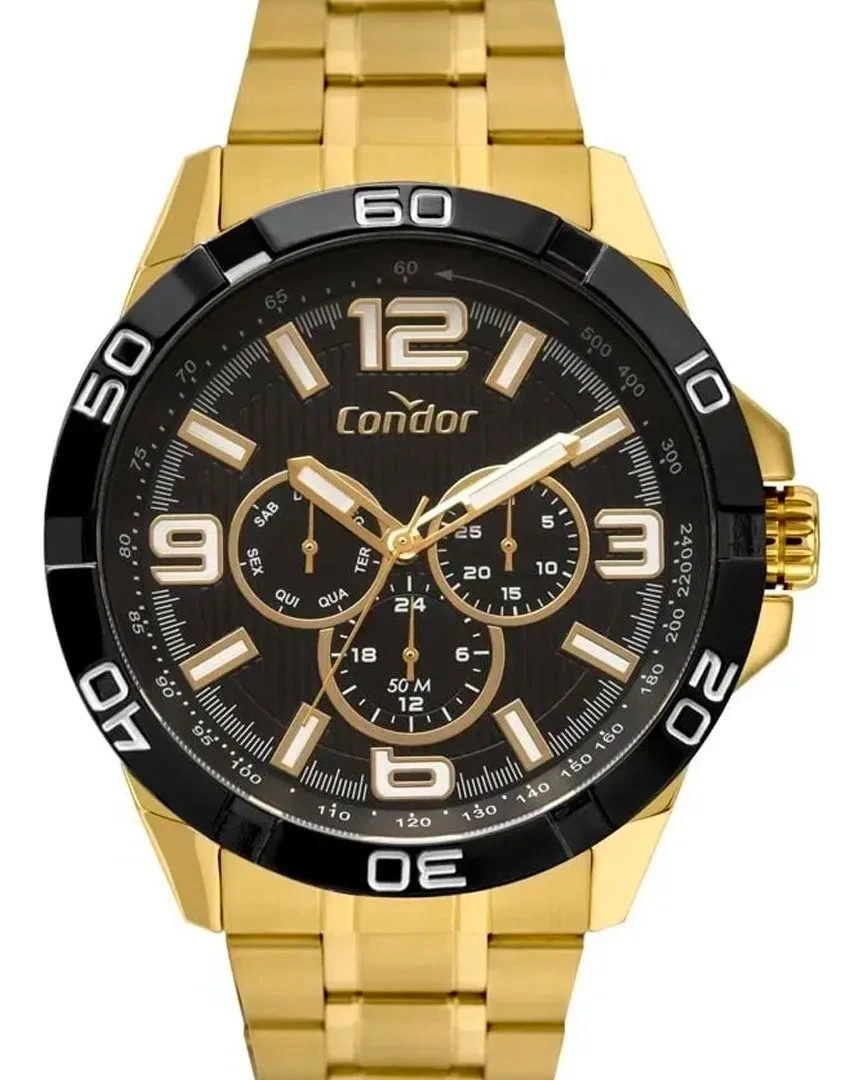 Relogio Masculino Dourado Condor Banhado 18K Multifunção CO6P29JNS/4P