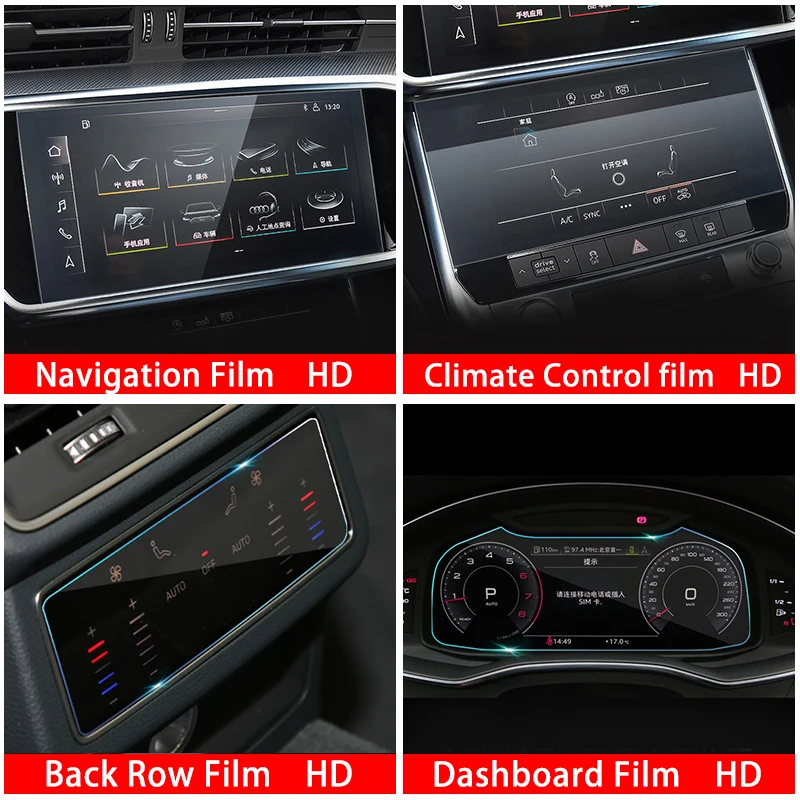 For Audi A6 C8 A7 2019 2020 2021 2022 Tempered Glass Car Navigation Screen Protector Film Instrument Panel Sticker Accessories