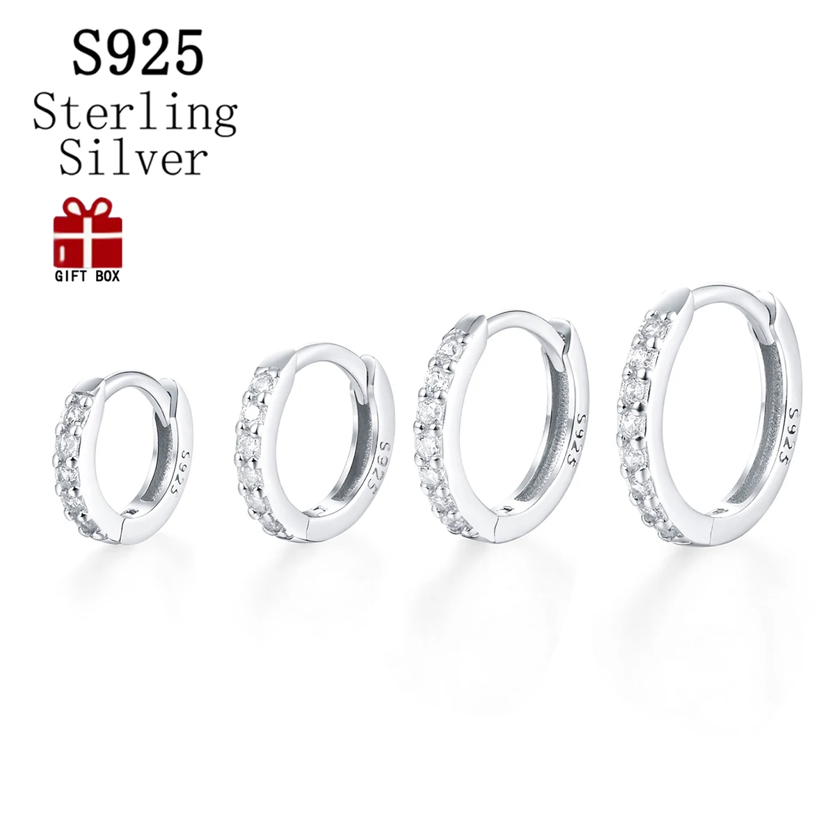

A pair of S925 simple high quality round hoop earrings with black CZ for girl lady Party Holiday Gifts Daily Wearring fine Jewel