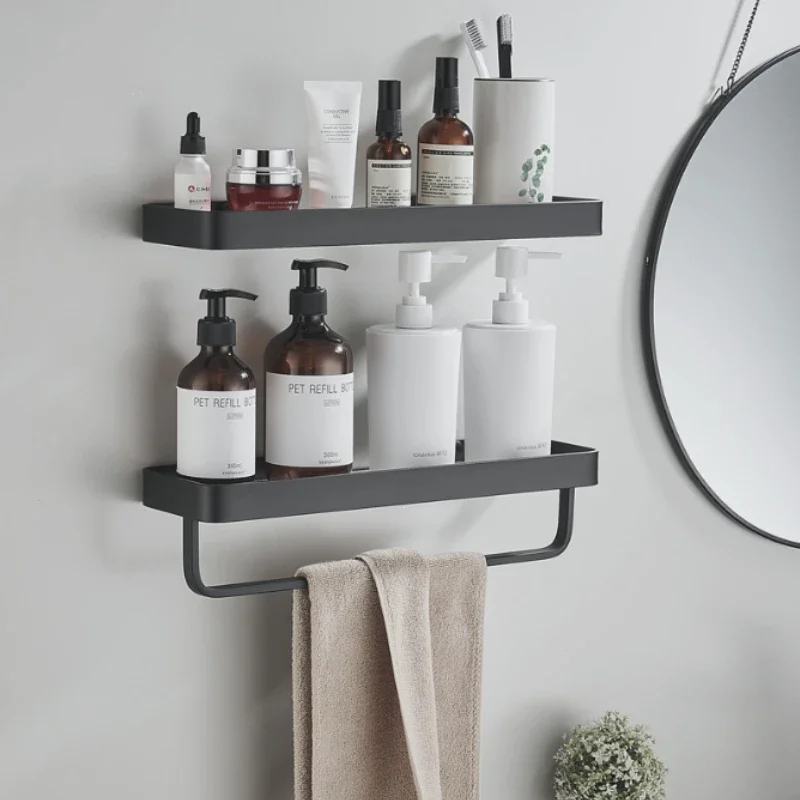 Bathroom multifunctional storage rack, aviation aluminum anti rust wall mounted storage rack, gray single-layer