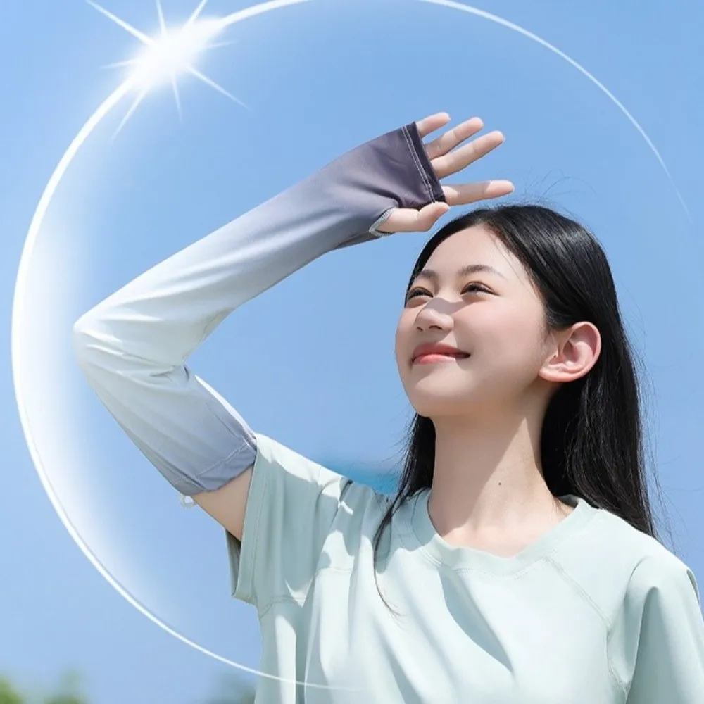 Sweet Pulling Rope Ice Silk Arm Sleeves Flared Gradient Color Sunscreen Arm Sleeves Thin UV Protection Cycling Arm Cover Ladies