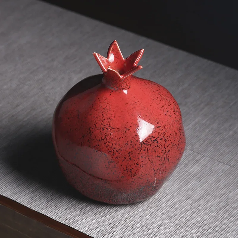 

Modern New Chinese Red Pomegranate Vase Flower Small Ceramic Ornaments Sample Soft Decoration