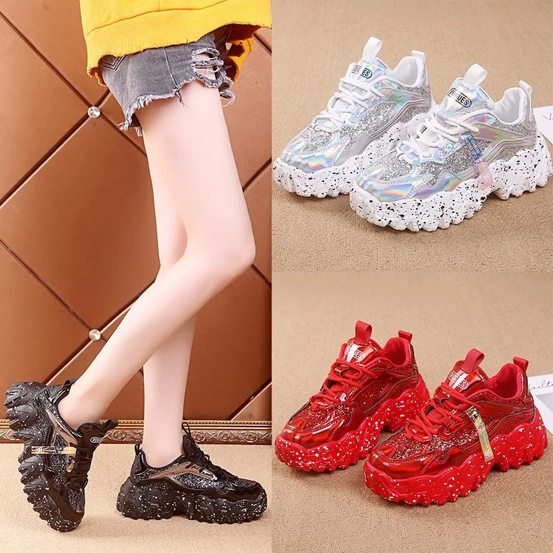 New Korean version of big wave snow bottom muffin thick bottom increase sequin sneakers women