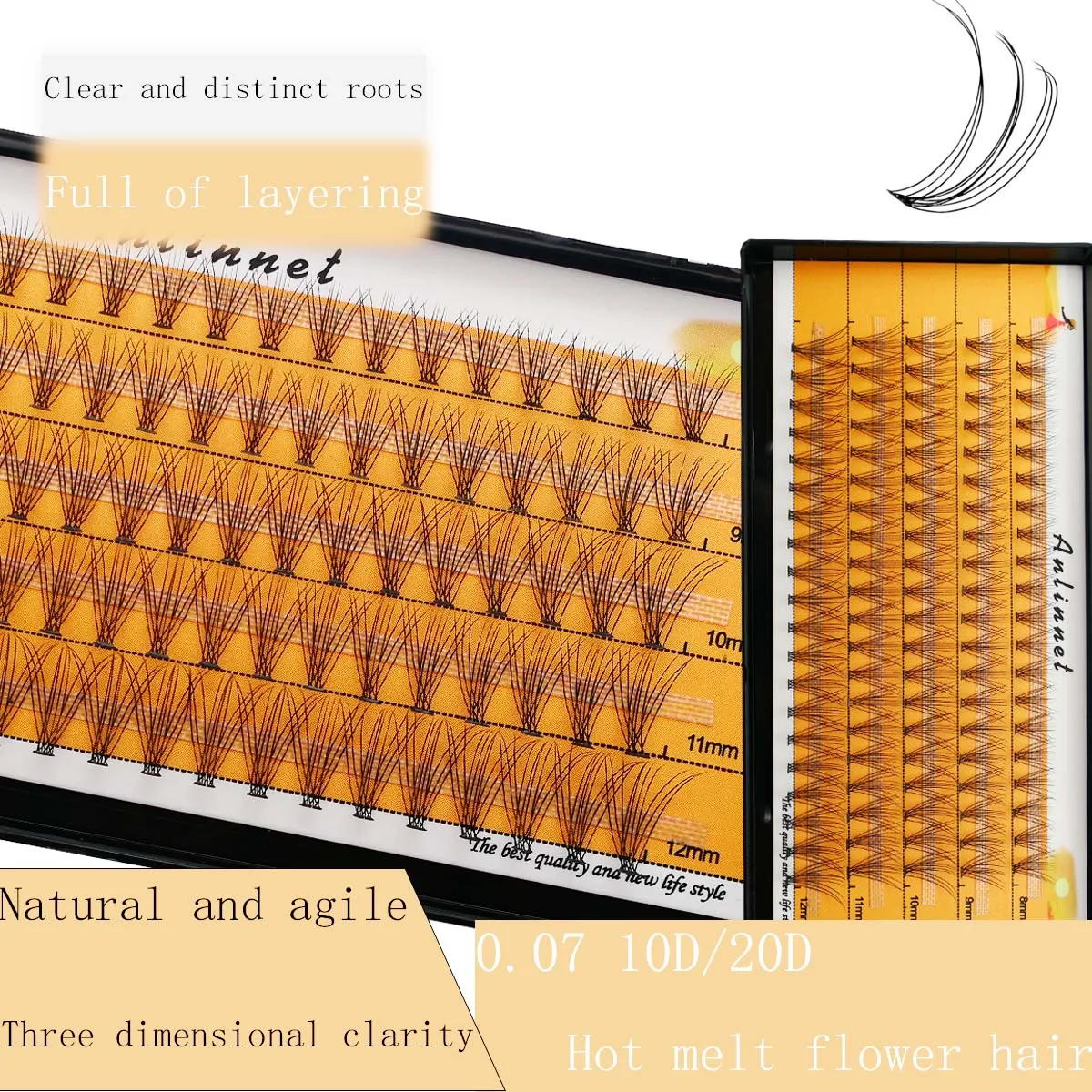 10D/20D ラッシュクラスターエクステンションスレンダー Stemfalse まつげ化粧品まつげ DIY ポータブルツールナチュラルメイクアップまつげコスプレ
