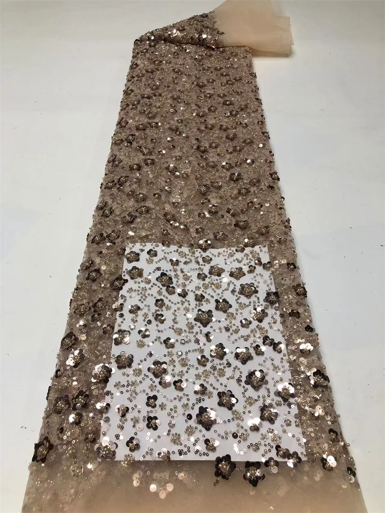 قماش دانتيل مطرز فاخر أفريقي عالي الجودة مادة قماش 5 ياردات تطريز لفساتين الحفلات قماش ترتر الزفاف