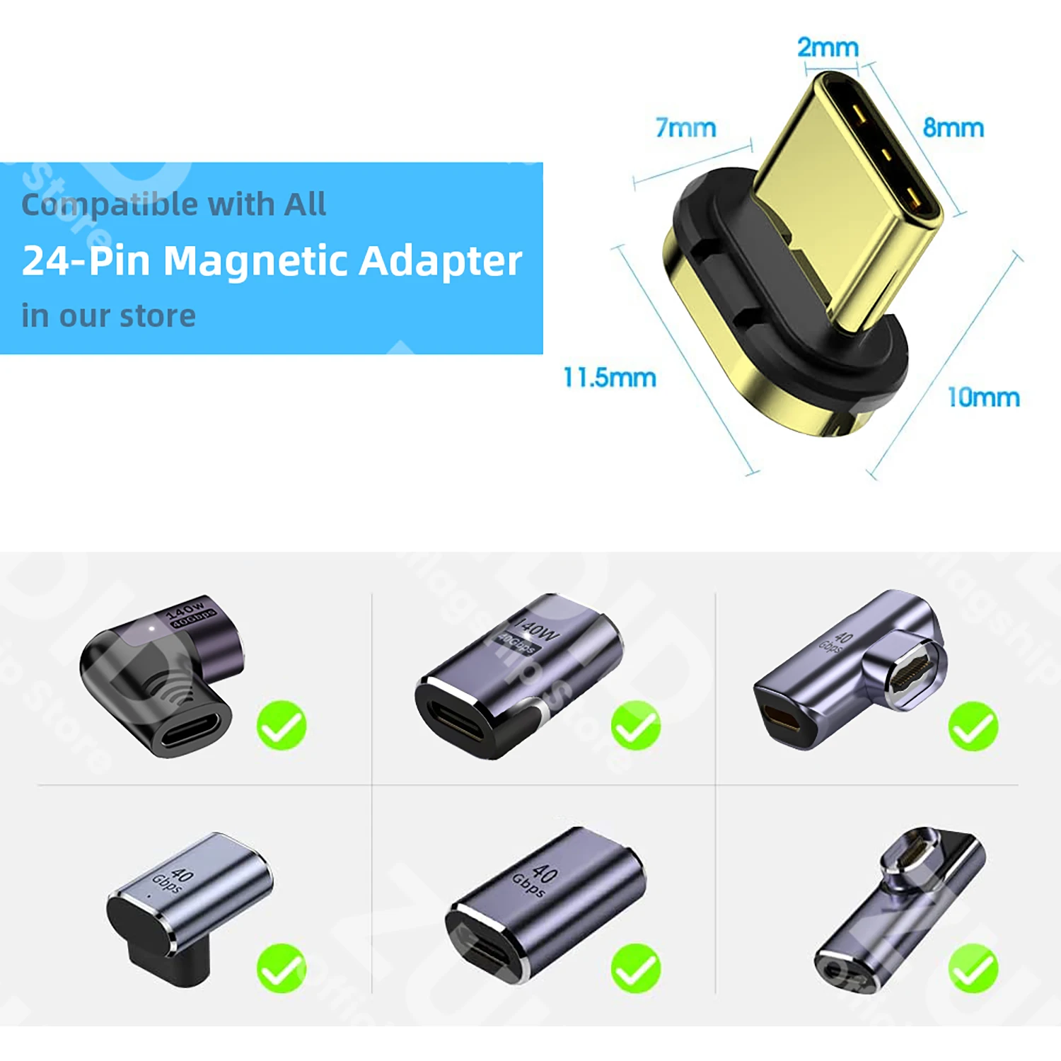 3/5/10Pcs 24-Pin USB Type C Magnetic Cable Adapter For USB4.0 Magnetic Adapter Mobile Phone Dust Plugs Magnetic Tips Converter