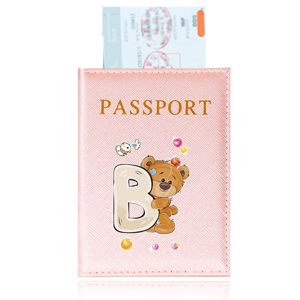 Funda protectora para pasaporte, accesorio de viaje, estampado de oso, serie de letras