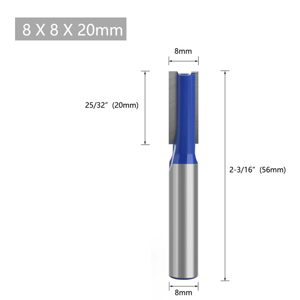 Dupla flauta madeira fresa, reta Router Bit, madeira maciça, ferramentas de escultura, 8mm Shank, 5mm, 6mm, 8mm, 10mm, 12mm, 14mm, 18 milímetros, 20