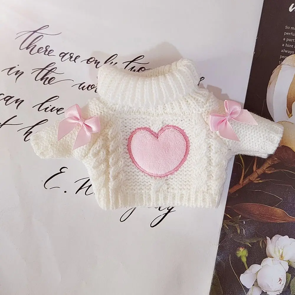 20CM Cotton Doll Clothes Sweet Tops Pink Heart High Collar Knitted Sweater For EXO Idol Dolls Accessories Plush Toys Clothing