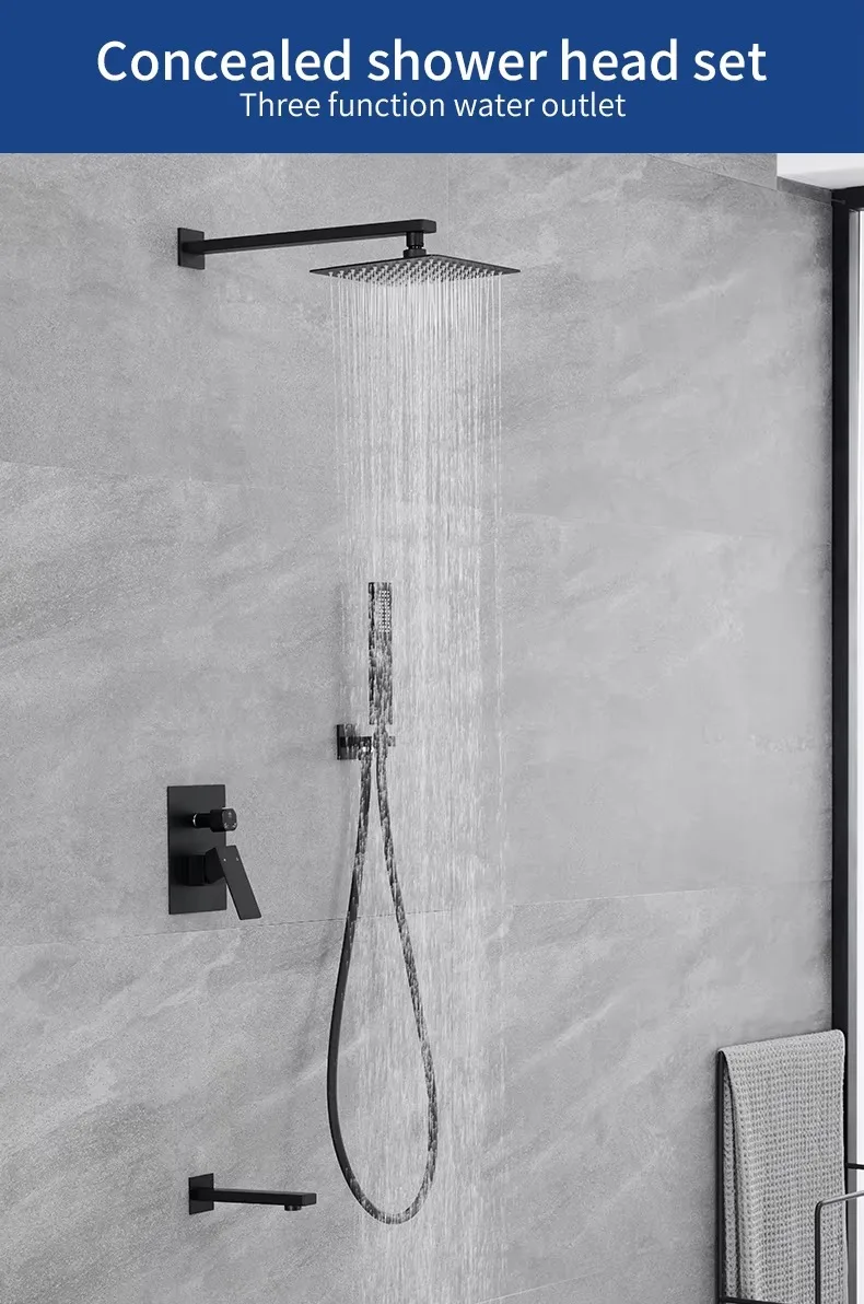 

Concealed Wall Mount Single Handle Brass Shower Mixer Set With Square Rain Spray Shower