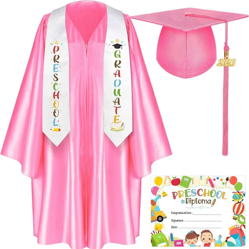 Kids Kindergarten Graduation Gown Tassel Cap Shawl Set Children Bachelor Academic Uniform Robe for Graduation Ceremony Photograp