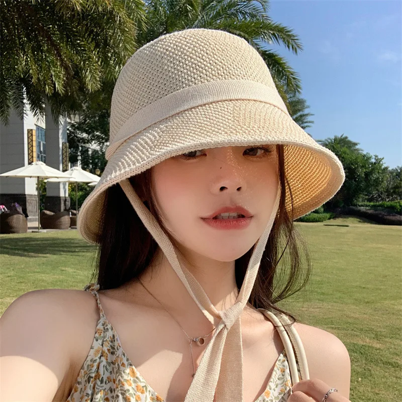 

New Hollow Out Breathable Fisherman's Cap Personalized Strap Summer Foldable Sunscreen Sun Protection Basin Cap