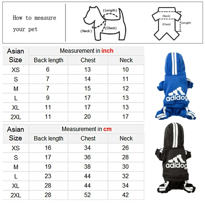 Adidog Clothes Dog Jumpsuit Warm Puppy Pet Clothes For Dog Hoodies Sweatshirt Yorkie French Bulldog Clothing For Dog Coat Jacket