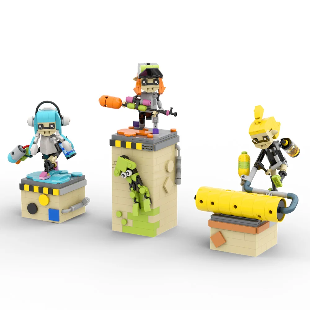 Splatooned 3 Inklings 3-in-1 Humanoid Cephalopods Building Toys with Scene  Shooting Game Series Toys Bricks for Kids