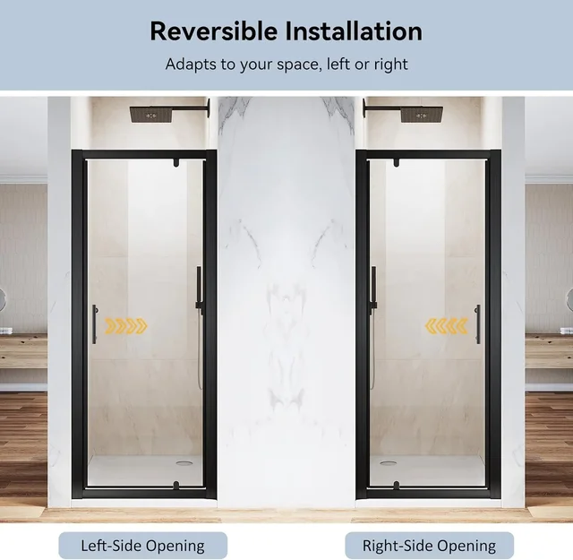 Pivot Swing Shower Door 32in.D x 72 in. H| Shower Door with 1/4 in. Clear Tempered Glass| Pivot Shower Door | Black (Shower Base 4 Pivot Swing Shower Door 32in.D x 72 in. H| Shower Door with 1/4 in. Clear Tempered Glass| Pivot Shower Door | Black (Shower Base 4
