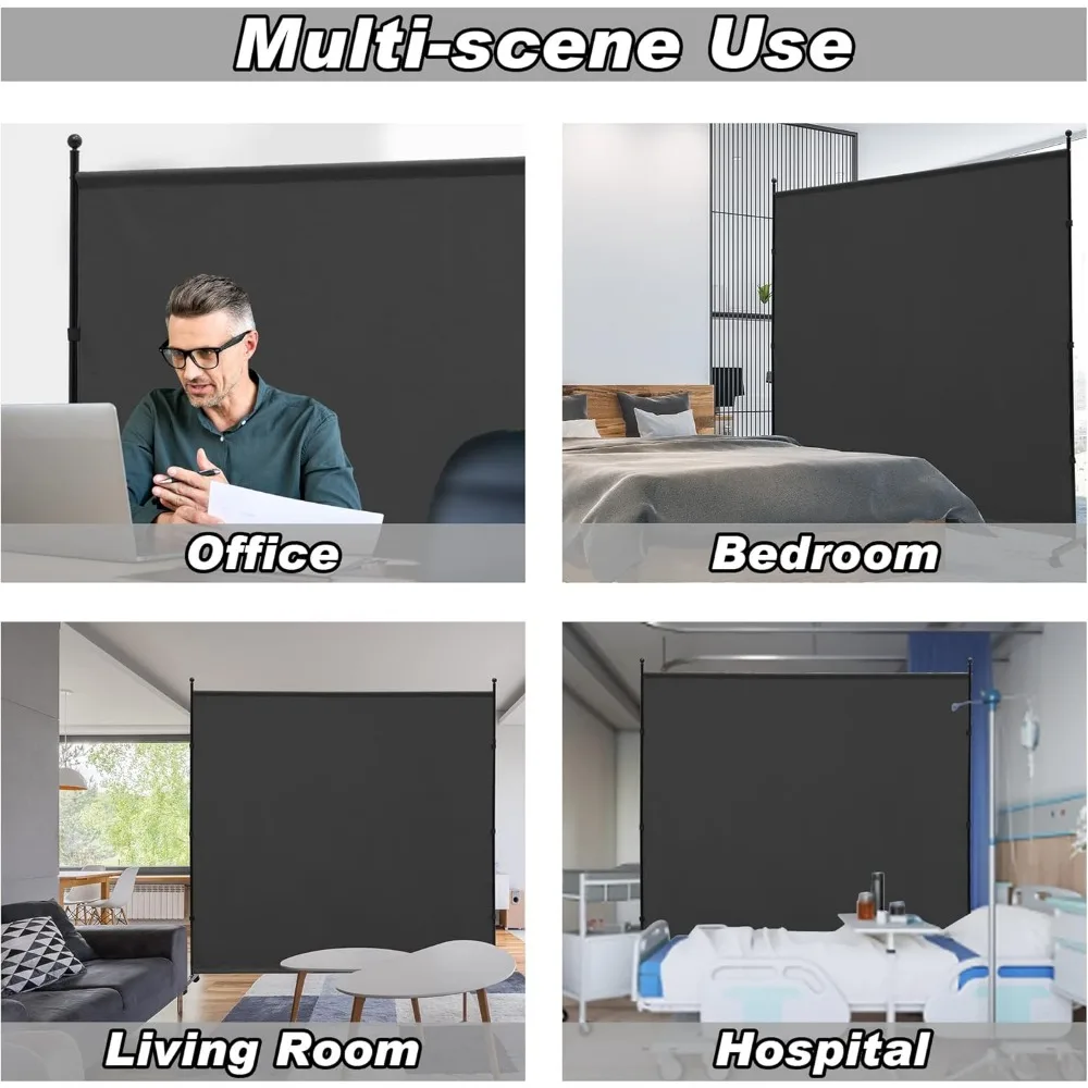6FT Rolling Fabric Room Divider with Wheels for Home Office Privacy, Freestanding Partition Screen in Black
