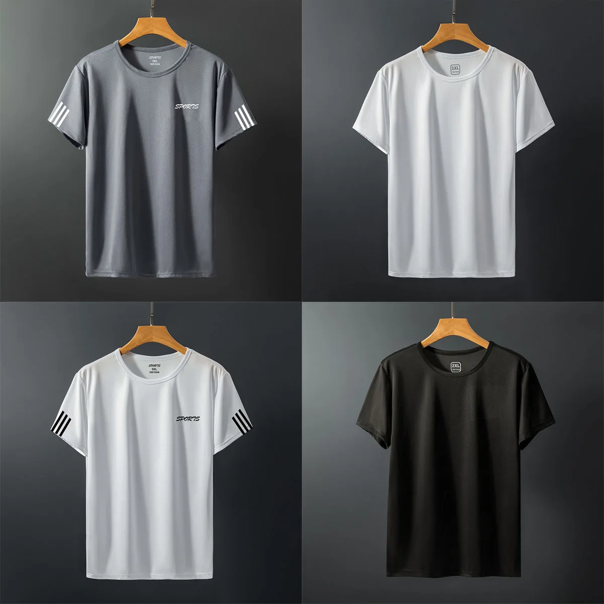 

Men's T-shirt Round Neck Short Sleeved Quick Drying Sports Running Mesh Top Available White Black Other Colors