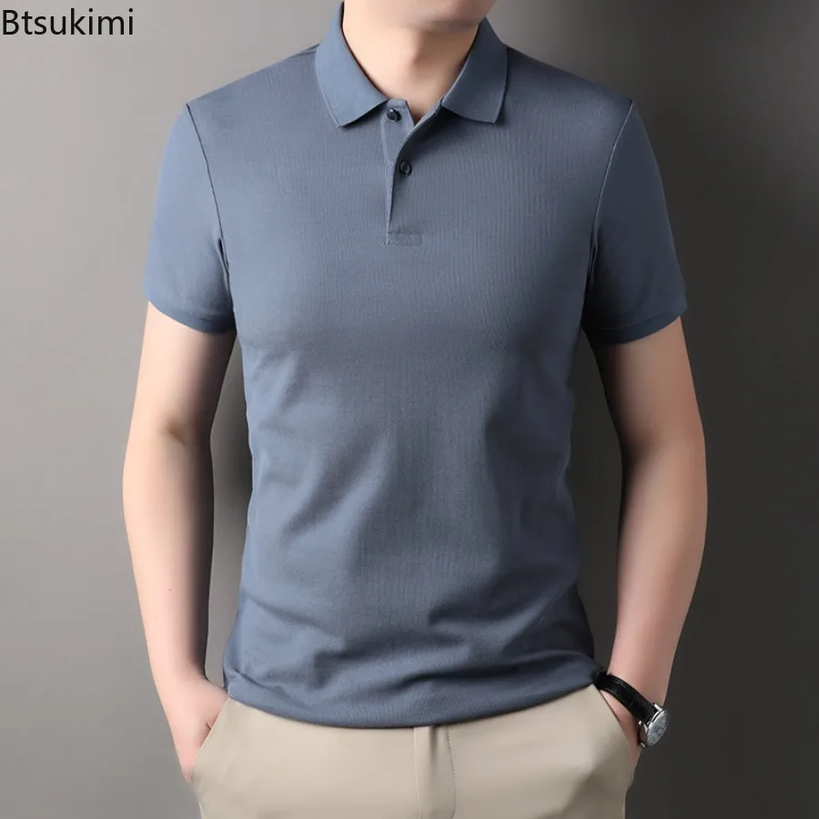 

Fashion Slim Pure Cotton Men Polo Shirt Summer Short Sleeve Solid Lapel Tops Comfy Breathable T-shirt Male Business Casual Shirt