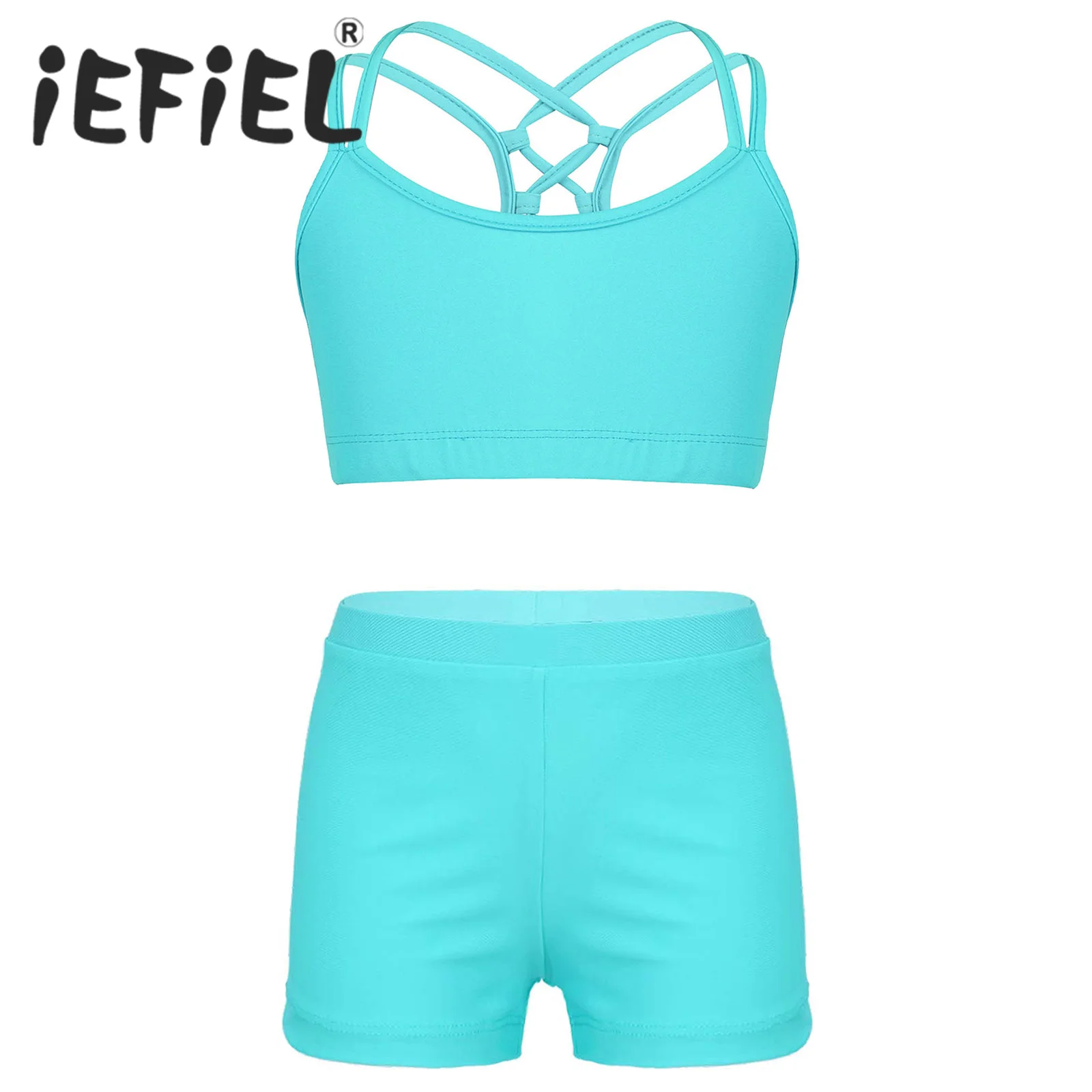 Kids Girls Sports Outfits Ballet Dance Sets Sleeveless Crop Top with Elastic Waistband Shorts for Swimming Bathing Beachwear