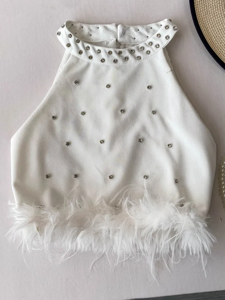 

High-Quali Diamond Embedded Women's Slim Fit Tank Top Summer ort Sve Vest Faionable Commute Sle Outerwear