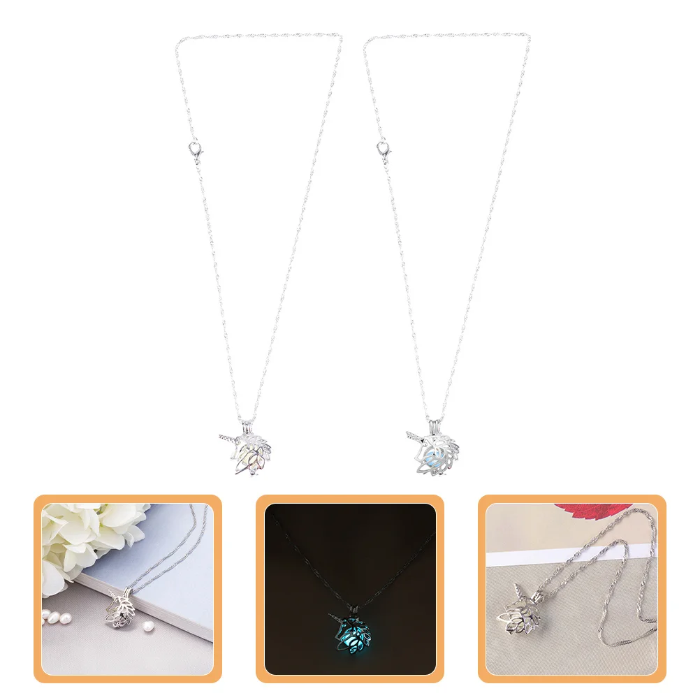 

2pcs Hollow Unicorn Pendant Necklace Luminous Charm Jewelry For Women Glow In The Dark Openable Design Cute Animal Necklace