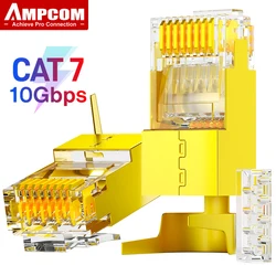 AMPCOM CAT7 RJ45 Connector Shielded STP Non-Pass Through with Load Bar 50U Gold Plated Pins for 10Gps 22-24AWG CAT7/6A Cable