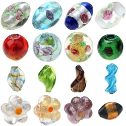 2-4PCS/Lot Square Round Heart Shape Glass Lampwork Beads Silver 2-Foil Multi-Color For Necklace/Earring Jewelry Making DIY Craft