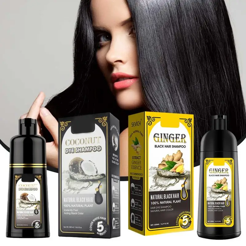 1pcs 500ml Black Dyed Shampoo Black Hair Dye Ginger Ingredient Coconut Ginger White Hair Dyed Black Repair Hair For Women & Men