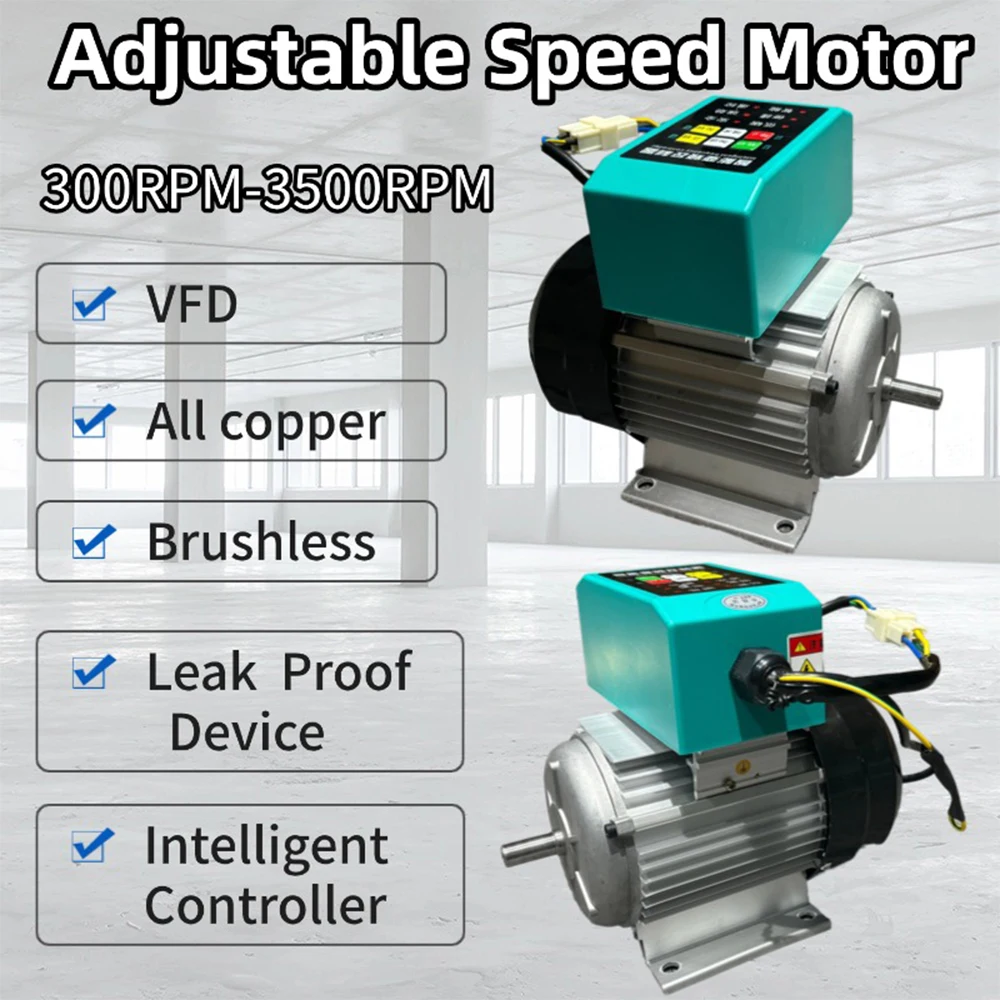 1KW 800W 220V 48-72V Adjustable Speed Motor With 300-3500RPM Variable Frenquency Drive VFD Intelligent Controller For Stir  DIY