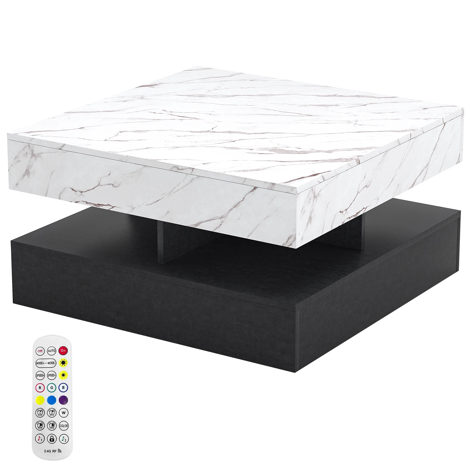 2-Tier Nordic Living Room Coffee Tables Modern Design Decor LED Square Coffee Tables Minimalist Home Furniture Center Table ﻿