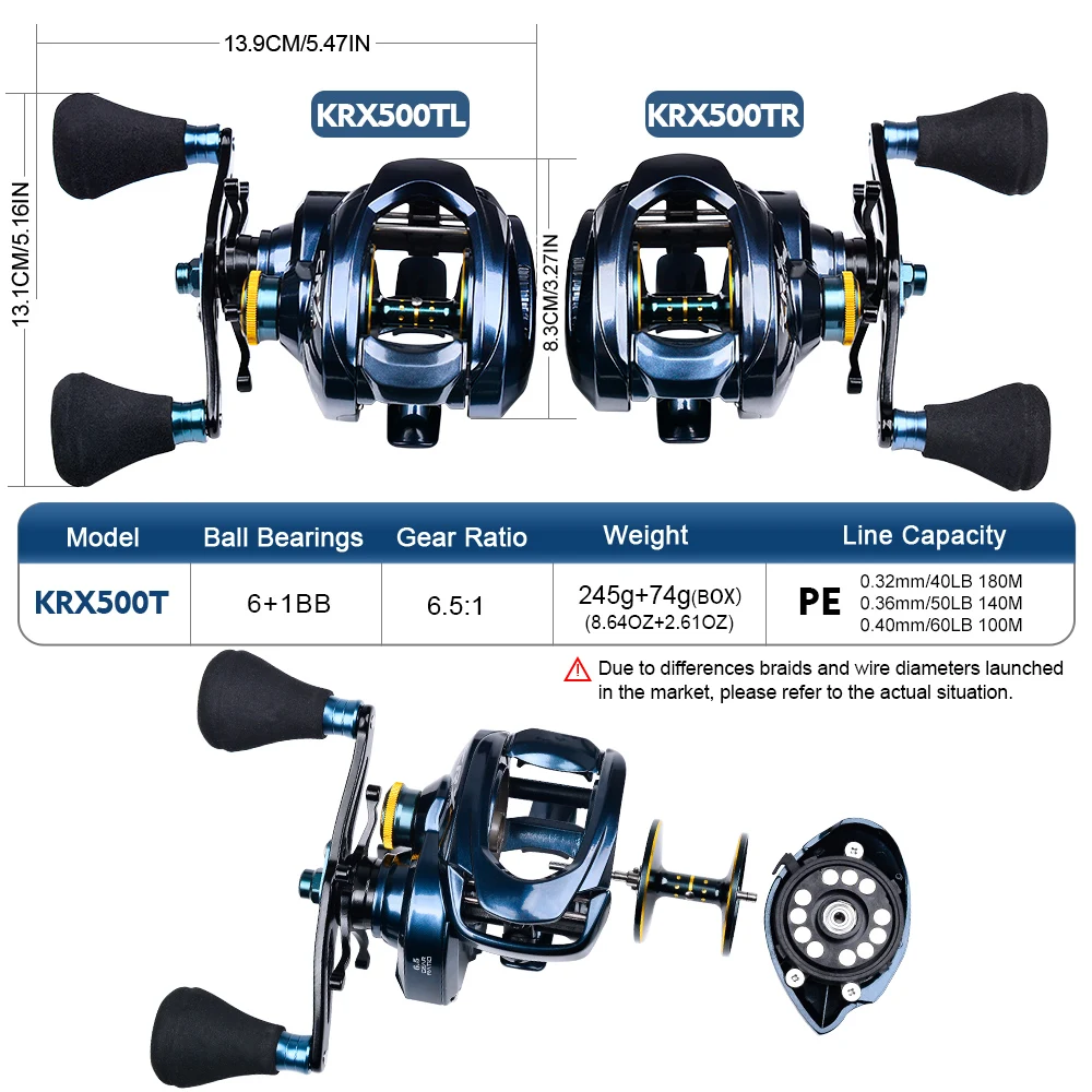 PROBEROS Baitcasting-Rolle 6,5:1 Übersetzungsverhältnis 6+1BB 20 kg/44 lb Drag 243/245 g Metallgehäuse Cast Drum Wheel Salzwasser-Angelrolle Pesca – Detail 4