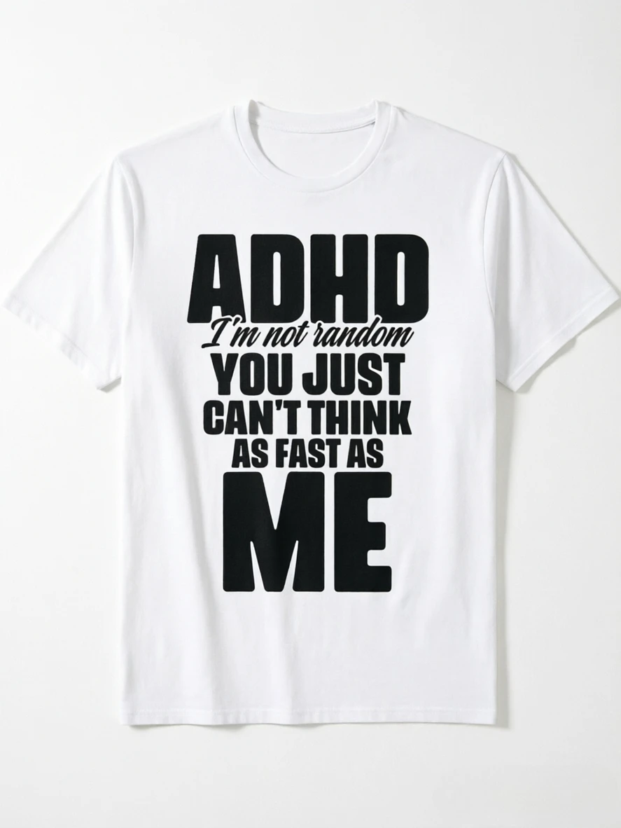 2026 ADHD Awareness Men's Black Short Sleeve T-Shirt Comfortable Crew Neck Regular Fit Casual Wear